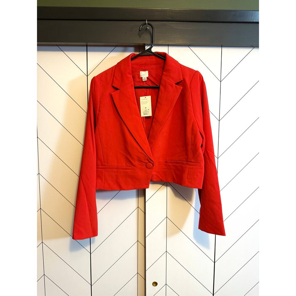 A New Day Women Medium Red Long Sleeve Cropped Blazer Corporatecore Office Siren